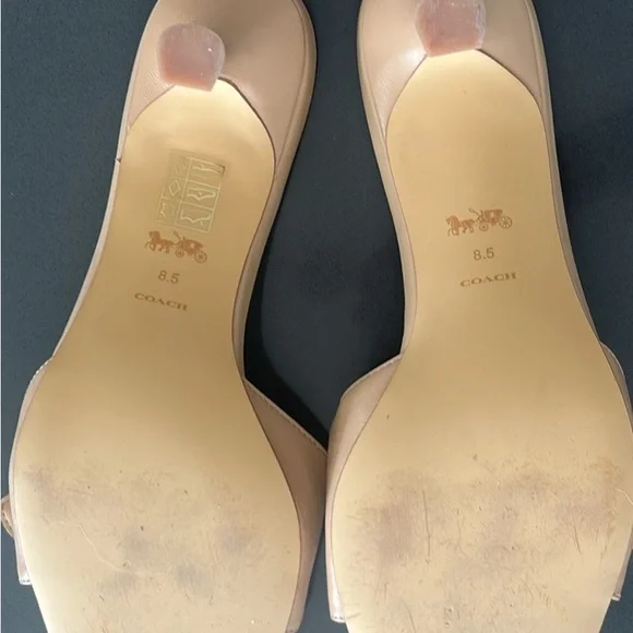 Coach Nude Leather Slide Sandals with Gold Buckle - Picture 3 of 3